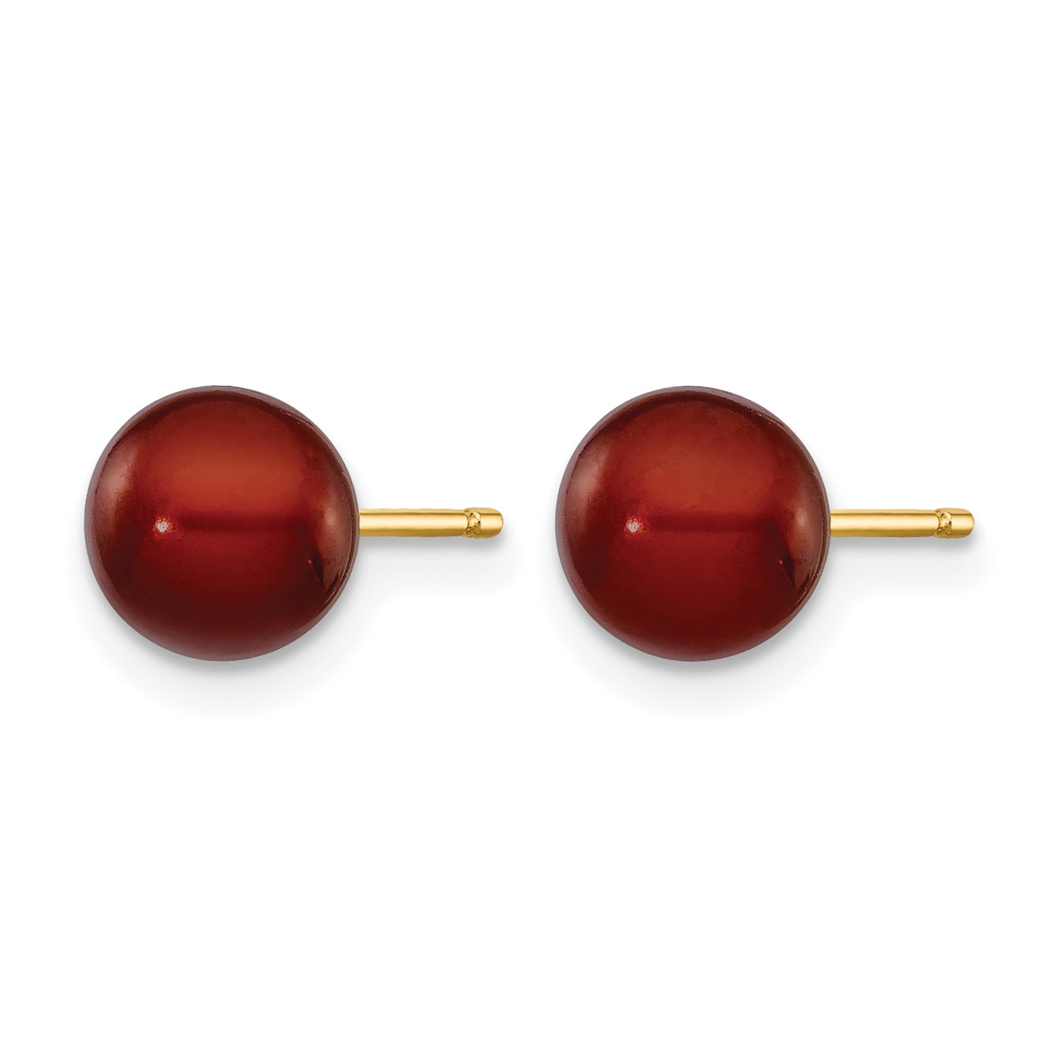 14K Gold Filled 6-7mm Brown Round Cultured Freshwater Pearl Stud Earrings Secondary image