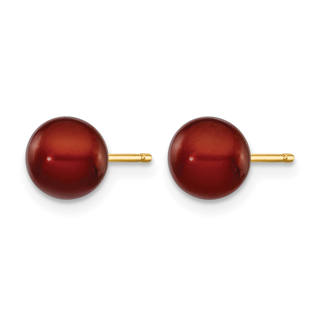 14K Gold Filled 6-7mm Brown Round Cultured Freshwater Pearl Stud Earrings - view 2