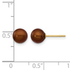 14K Gold Filled 6-7mm Brown Round Cultured Freshwater Pearl Stud Earrings - view 3