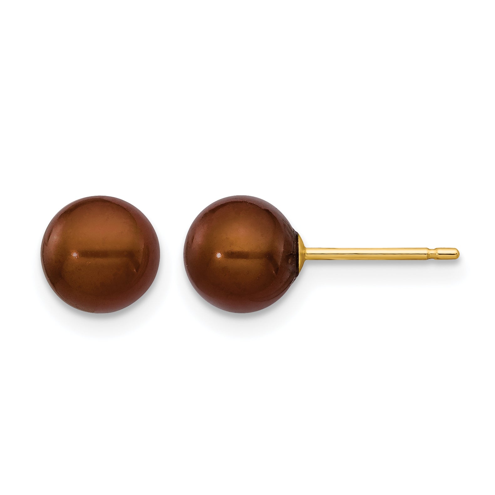 14K Gold Filled 6-7mm Brown Round Cultured Freshwater Pearl Stud Earrings by Sophia Jewelers Main image