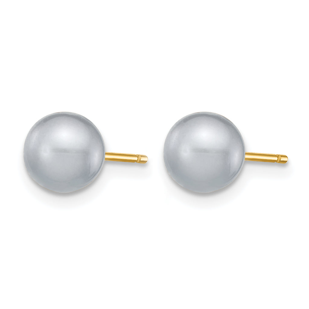 14K Gold Filled 6-7mm Grey Round Cultured Freshwater Pearl Stud Earrings - view 2