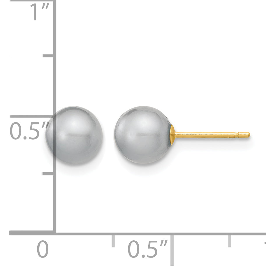 14K Gold Filled 6-7mm Grey Round Cultured Freshwater Pearl Stud Earrings - view 3