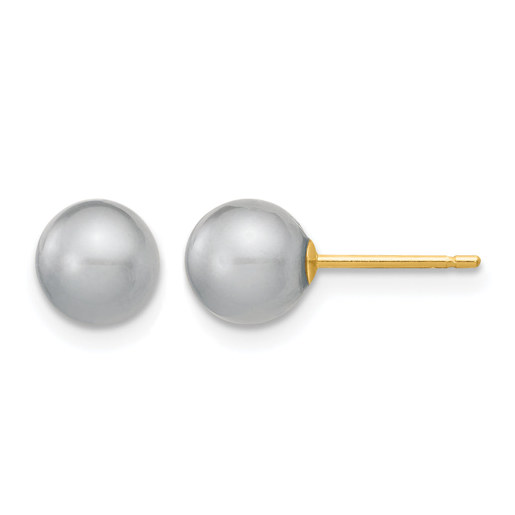 14K Gold Filled 6-7mm Grey Round Cultured Freshwater Pearl Stud Earrings by Sophia Jewelers