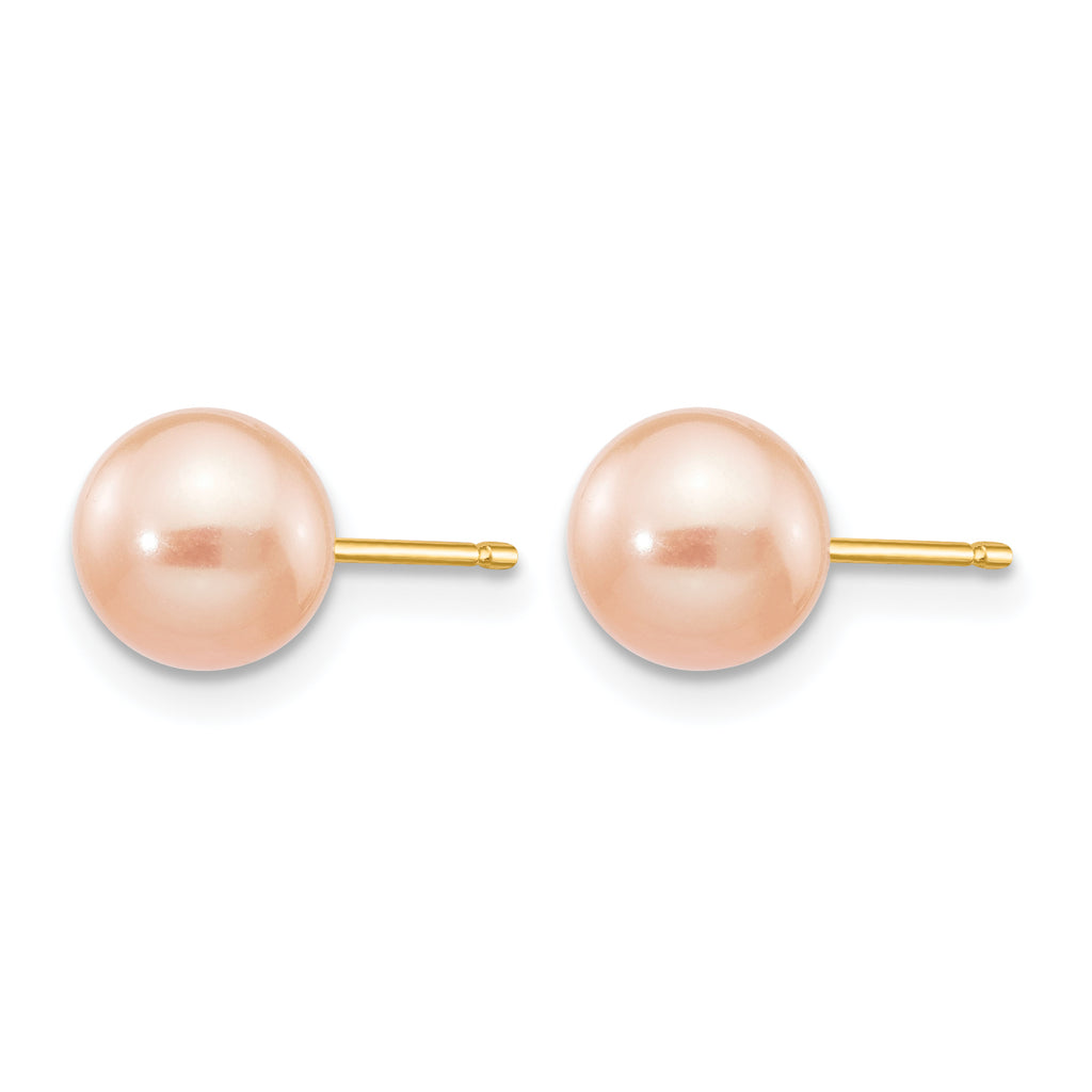 14K Gold Filled 6-7mm Pink Round Cultured Freshwater Pearl Stud Earrings - view 2