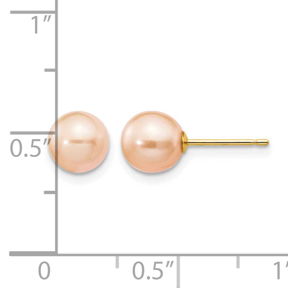 14K Gold Filled 6-7mm Pink Round Cultured Freshwater Pearl Stud Earrings - view 3