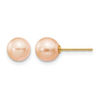 14K Gold Filled 6-7mm Pink Round Cultured Freshwater Pearl Stud Earrings by Sophia Jewelers