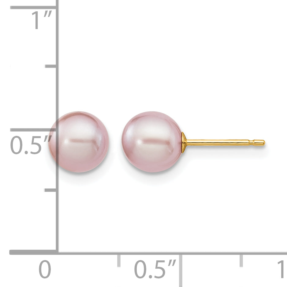 14K Gold Filled 6-7mm Purple Round Cultured Freshwater Pearl Stud Earrings - view 3