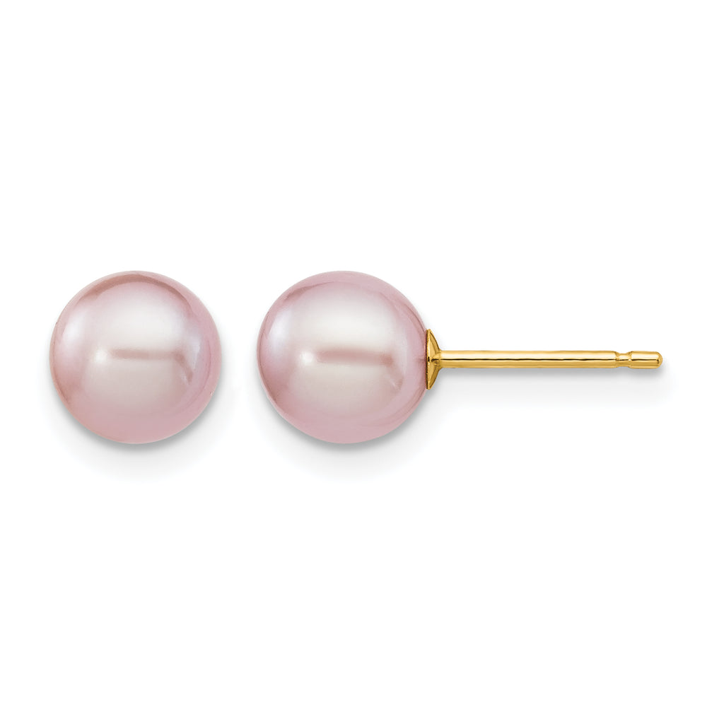 14K Gold Filled 6-7mm Purple Round Cultured Freshwater Pearl Stud Earrings by Sophia Jewelers