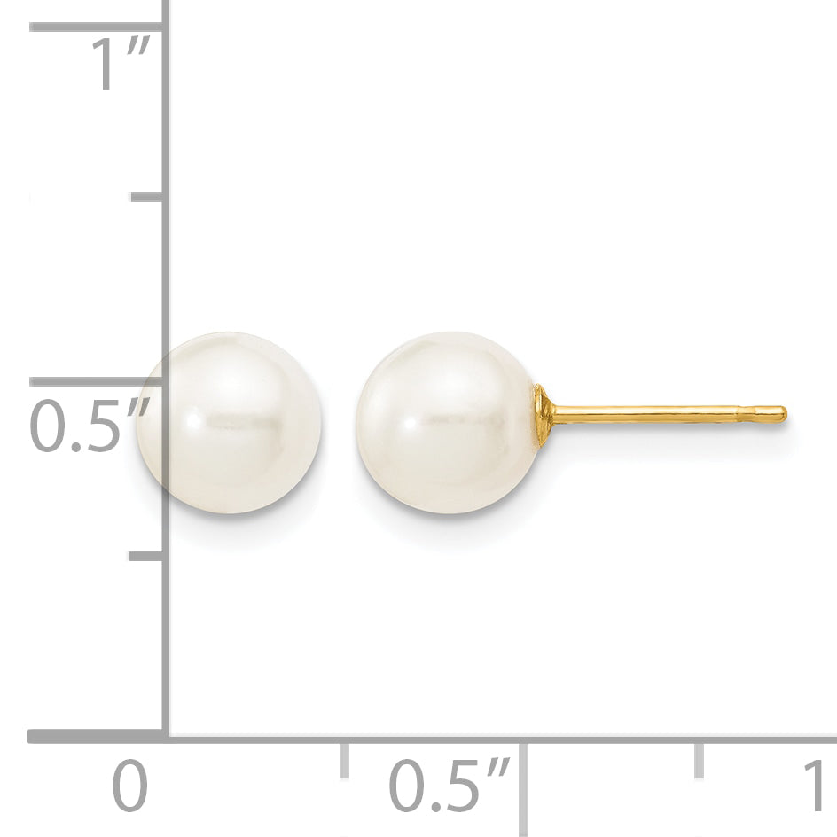 14K Gold Filled 6-7mm White Round Cultured Freshwater Pearl Stud Earrings - view 3