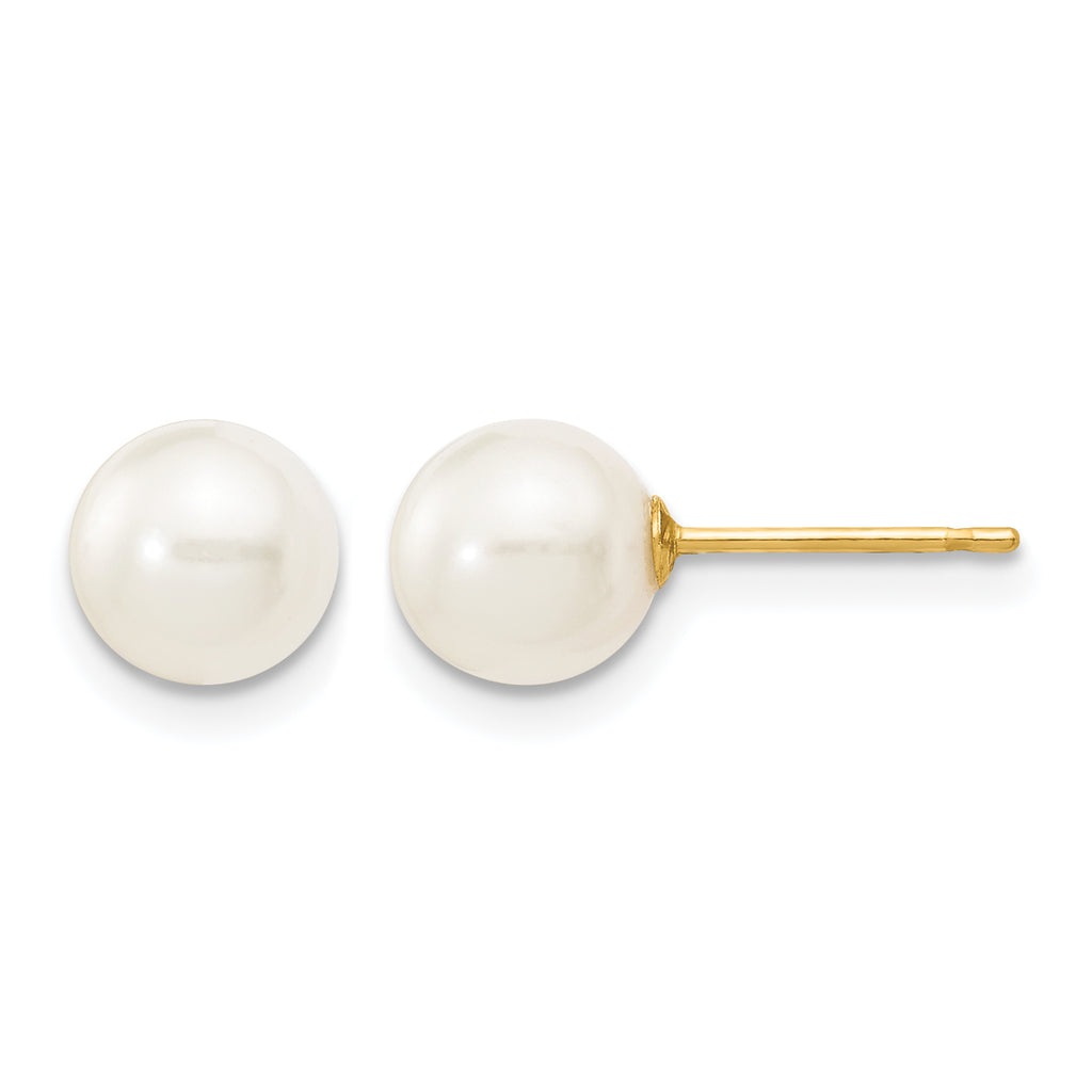 14K Gold Filled 6-7mm White Round Cultured Freshwater Pearl Stud Earrings by Sophia Jewelers