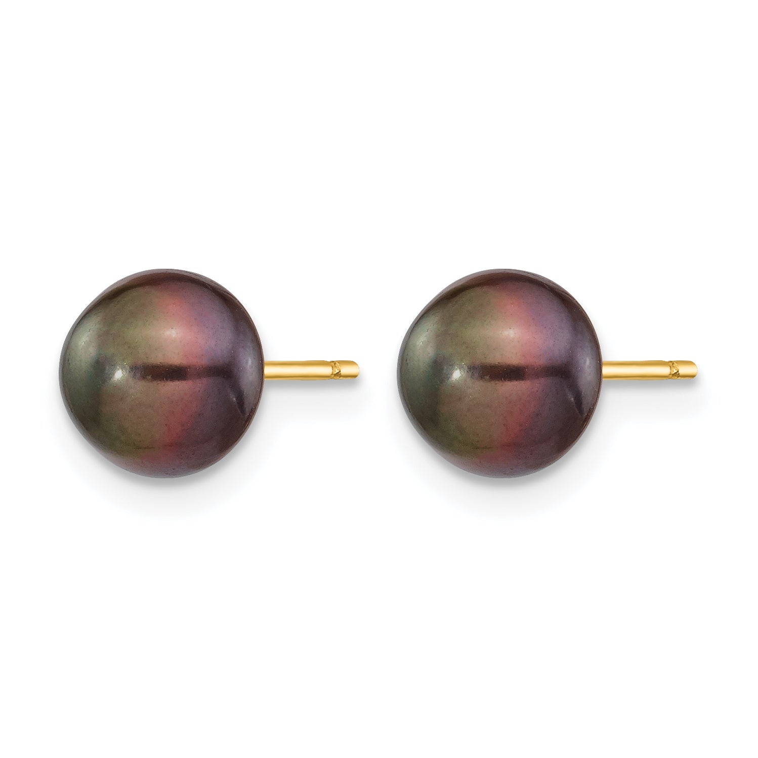 14K Gold Filled 7-8mm Black Button Cultured Freshwater Pearl Stud Earrings - view 2