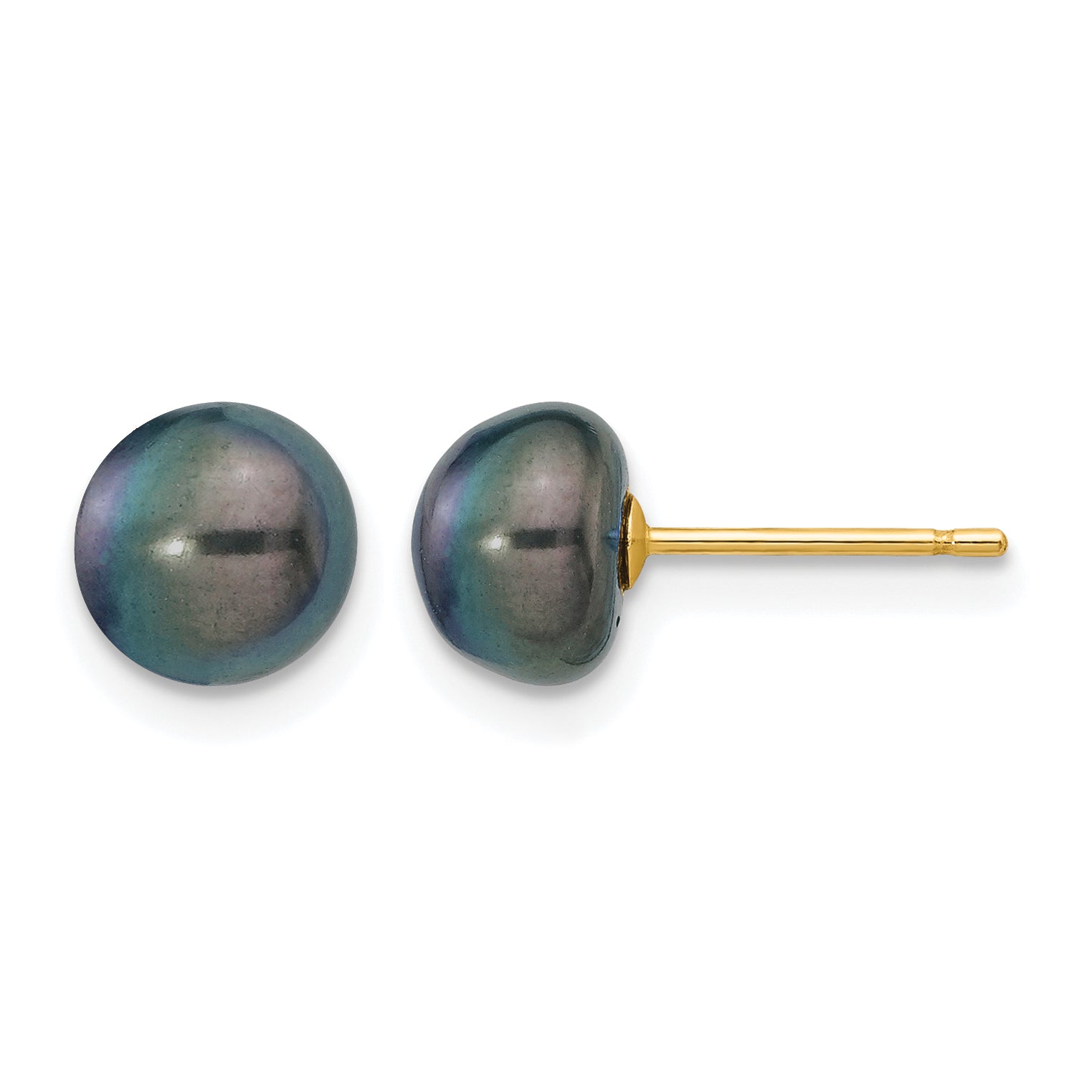 14K Gold Filled 7-8mm Black Button Cultured Freshwater Pearl Stud Earrings by Sophia Jewelers Main image