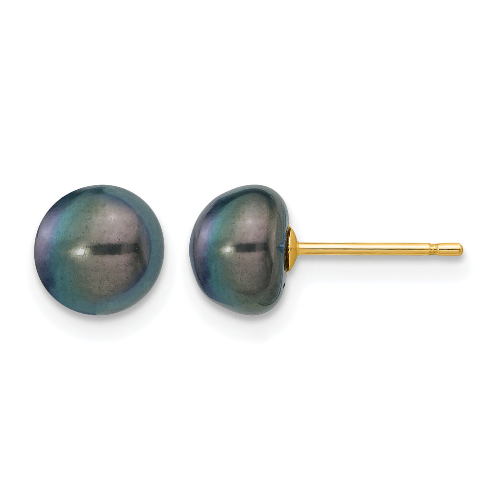 14K Gold Filled 7-8mm Black Button Cultured Freshwater Pearl Stud Earrings by Sophia Jewelers