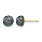 14K Gold Filled 7-8mm Black Button Cultured Freshwater Pearl Stud Earrings by Sophia Jewelers