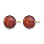 14K Gold Filled 7-8mm Brown Button Cultured Freshwater Pearl Stud Earrings - view 2