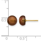 14K Gold Filled 7-8mm Brown Button Cultured Freshwater Pearl Stud Earrings - view 3