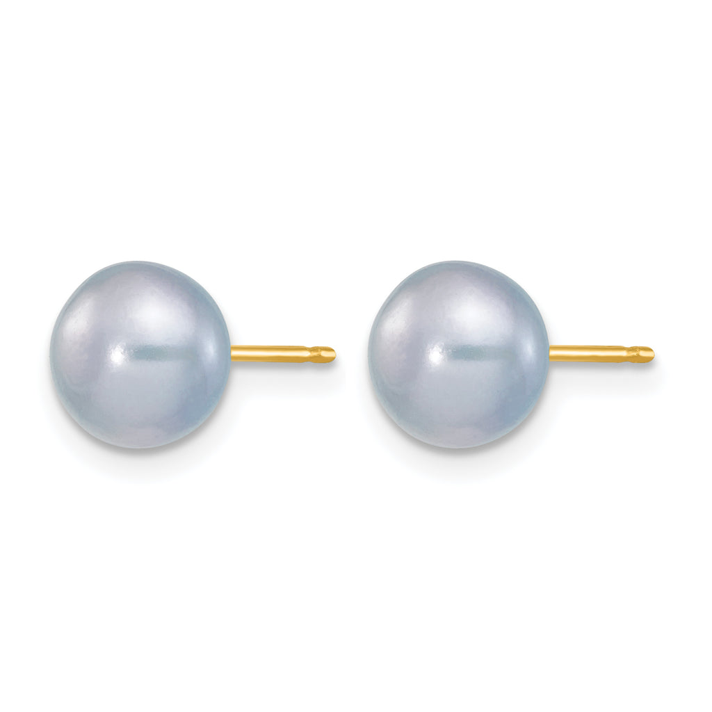 14K Gold Filled 7-8mm Grey Button Cultured Freshwater Pearl Stud Earrings - view 2