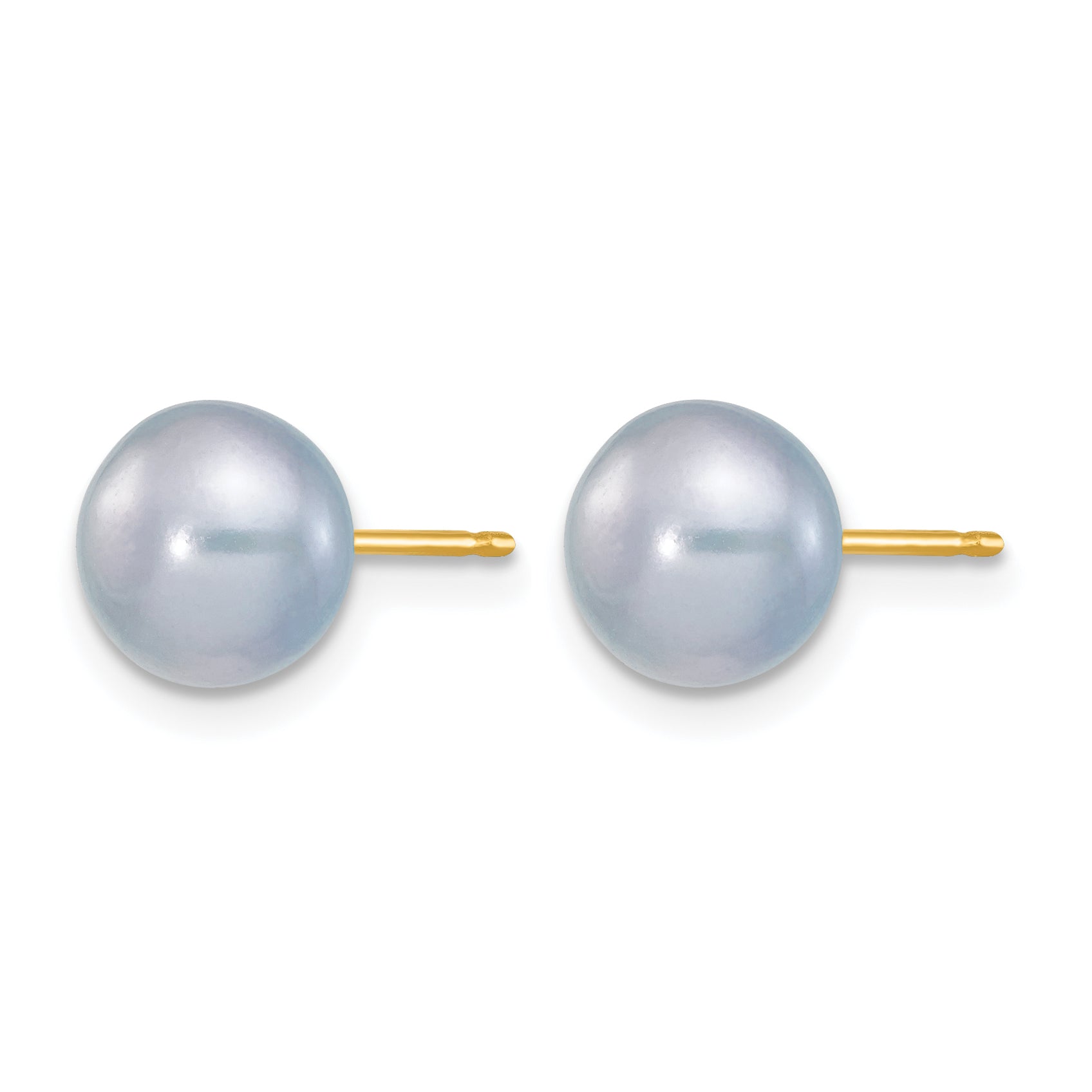 14K Gold Filled 7-8mm Grey Button Cultured Freshwater Pearl Stud Earrings - view 2