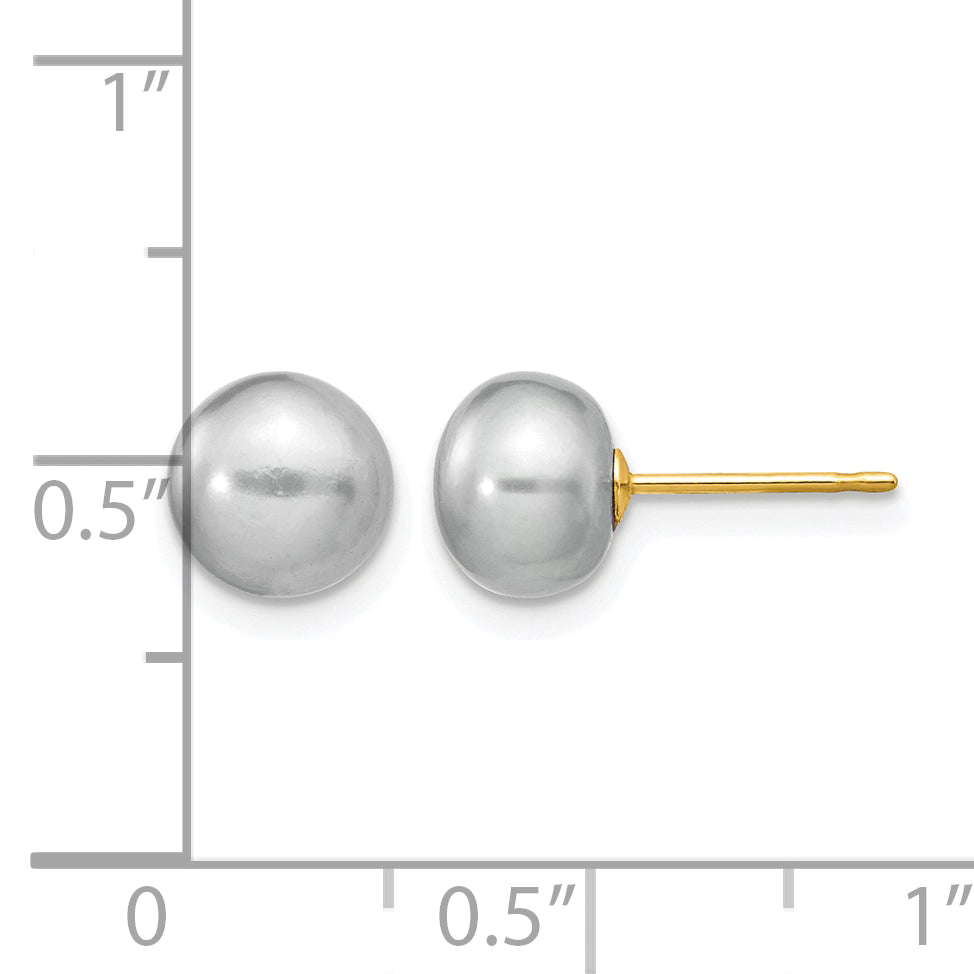 14K Gold Filled 7-8mm Grey Button Cultured Freshwater Pearl Stud Earrings - view 3