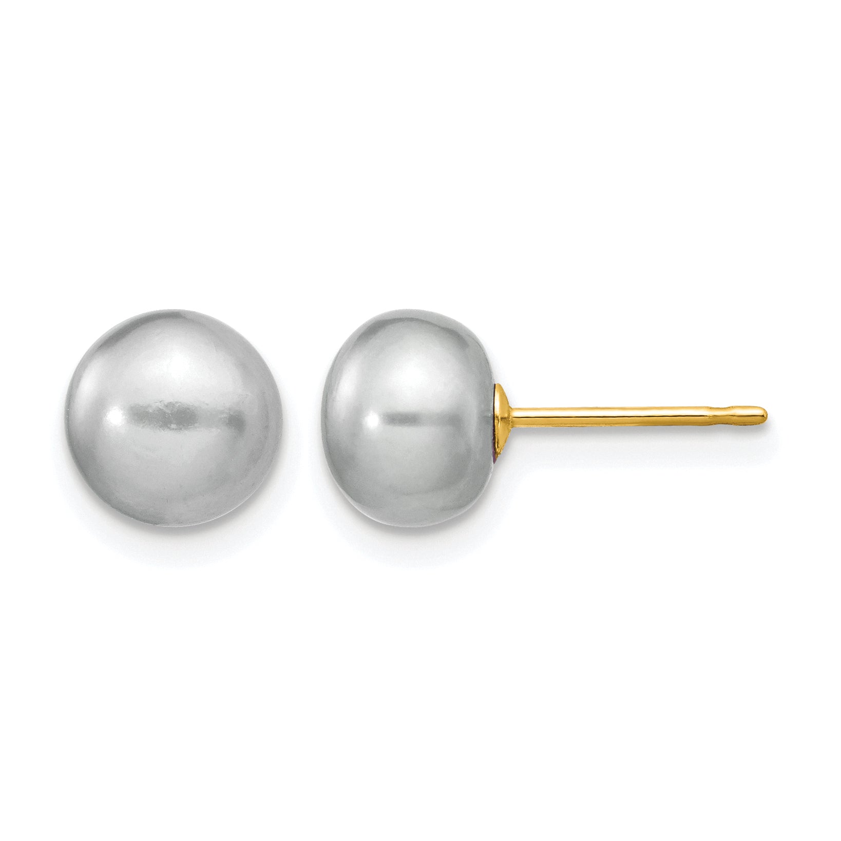 14K Gold Filled 7-8mm Grey Button Cultured Freshwater Pearl Stud Earrings by Sophia Jewelers Main image