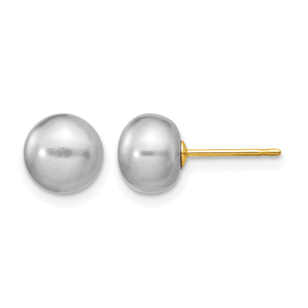 14K Gold Filled 7-8mm Grey Button Cultured Freshwater Pearl Stud Earrings by Sophia Jewelers