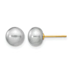 14K Gold Filled 7-8mm Grey Button Cultured Freshwater Pearl Stud Earrings by Sophia Jewelers