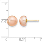 14K Gold Filled 7-8mm Pink Button Cultured Freshwater Pearl Stud Earrings - view 3