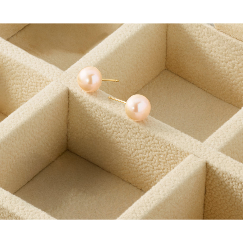 14K Gold Filled 7-8mm Pink Button Cultured Freshwater Pearl Stud Earrings - view 4