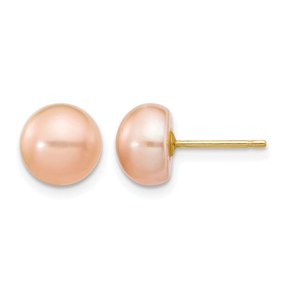 14K Gold Filled 7-8mm Pink Button Cultured Freshwater Pearl Stud Earrings by Sophia Jewelers
