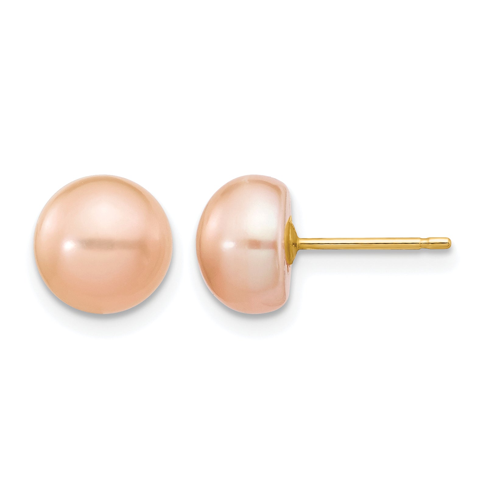 14K Gold Filled 7-8mm Pink Button Cultured Freshwater Pearl Stud Earrings by Sophia Jewelers