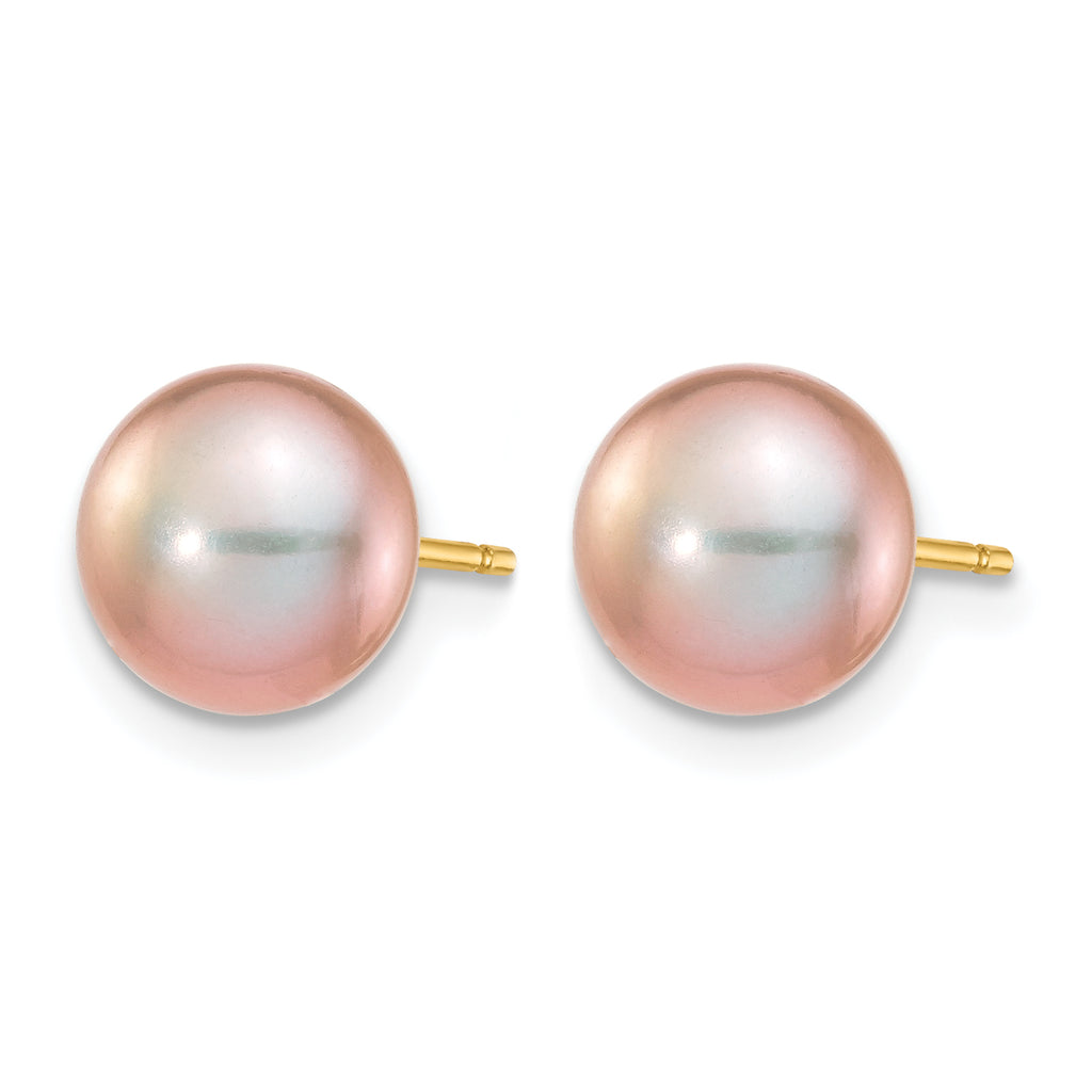 14K Gold Filled 7-8mm Purple Button Cultured Freshwater Pearl Stud Earrings - view 2