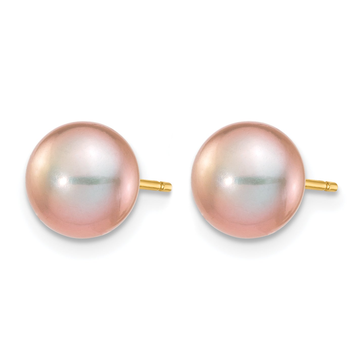 14K Gold Filled 7-8mm Purple Button Cultured Freshwater Pearl Stud Earrings - view 2
