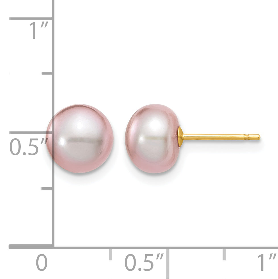 14K Gold Filled 7-8mm Purple Button Cultured Freshwater Pearl Stud Earrings - view 3