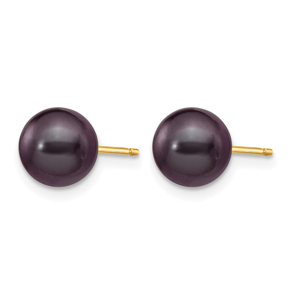 14K Gold Filled 7-8mm Black Round Cultured Freshwater Pearl Stud Earrings - view 2