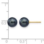14K Gold Filled 7-8mm Black Round Cultured Freshwater Pearl Stud Earrings - view 3