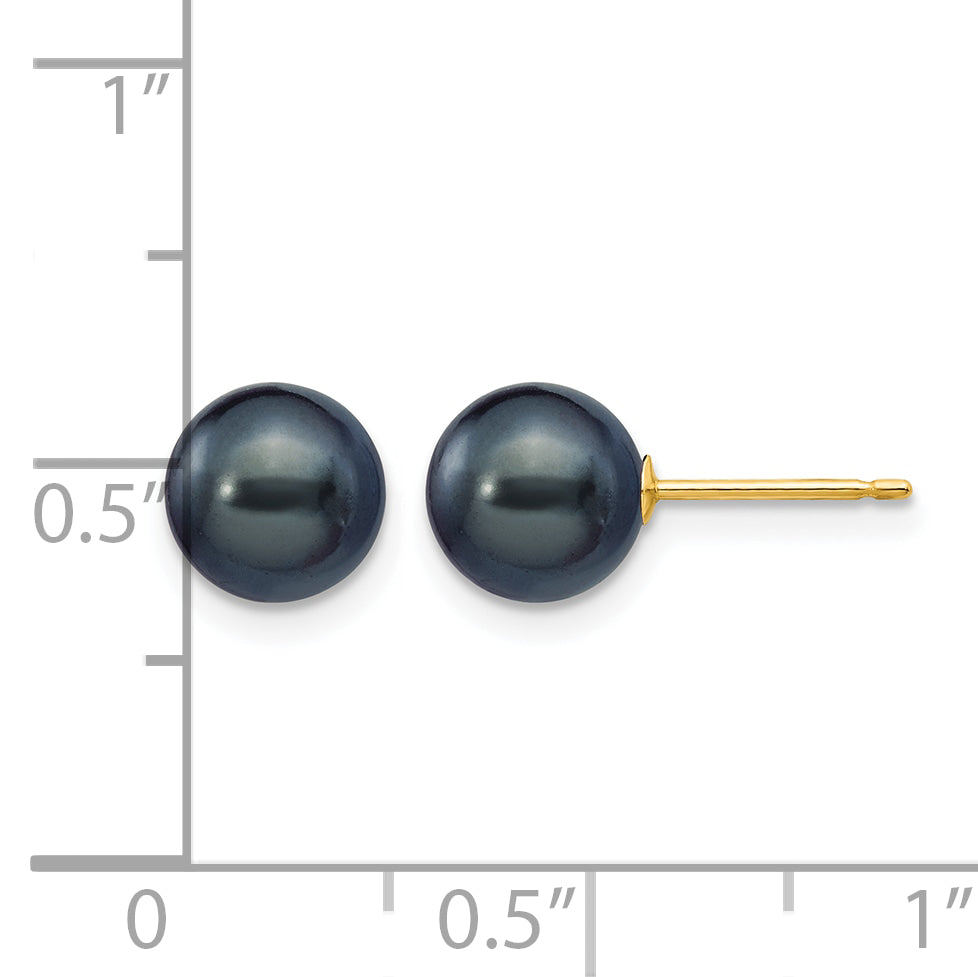 14K Gold Filled 7-8mm Black Round Cultured Freshwater Pearl Stud Earrings - view 3