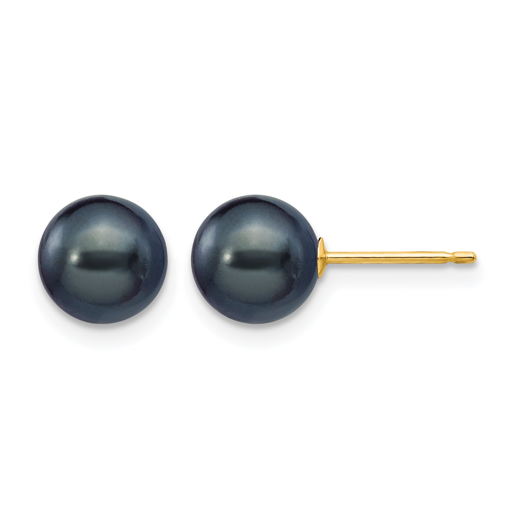 14K Gold Filled 7-8mm Black Round Cultured Freshwater Pearl Stud Earrings by Sophia Jewelers Main image