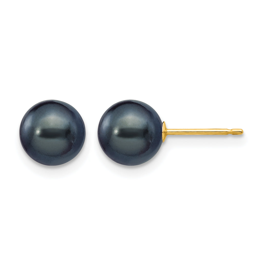 14K Gold Filled 7-8mm Black Round Cultured Freshwater Pearl Stud Earrings by Sophia Jewelers