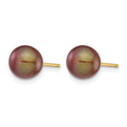 14K Gold Filled 7-8mm Brown Round Cultured Freshwater Pearl Stud Earrings - view 2