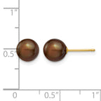 14K Gold Filled 7-8mm Brown Round Cultured Freshwater Pearl Stud Earrings - view 3