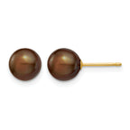 14K Gold Filled 7-8mm Brown Round Cultured Freshwater Pearl Stud Earrings by Sophia Jewelers