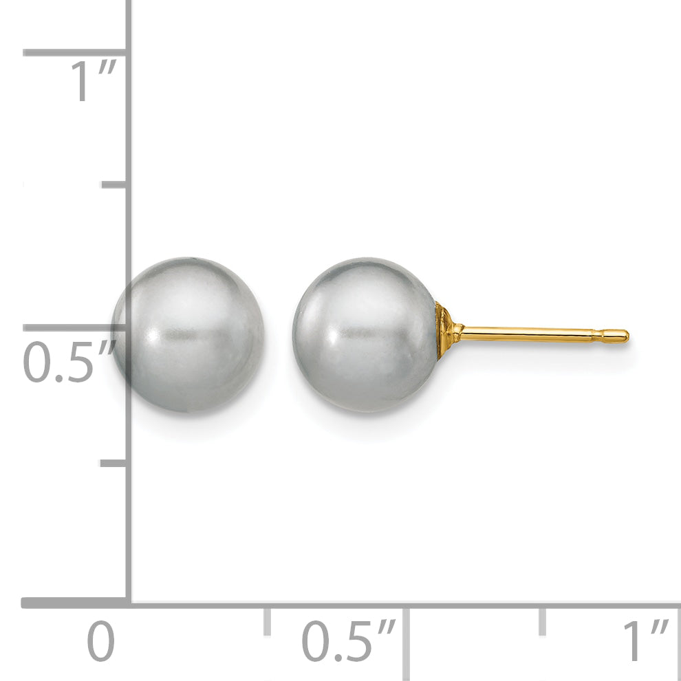 14K Gold Filled 7-8mm Grey Round Cultured Freshwater Pearl Stud Earrings - view 3