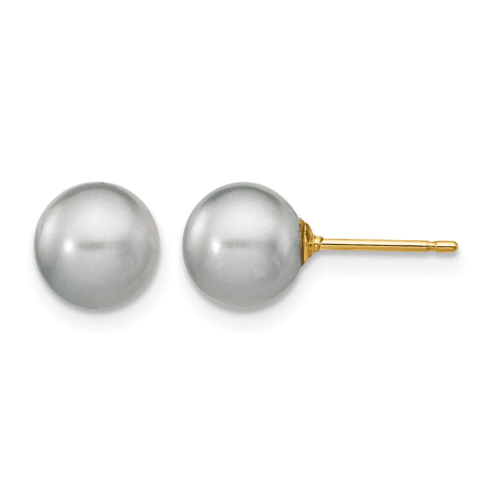 14K Gold Filled 7-8mm Grey Round Cultured Freshwater Pearl Stud Earrings by Sophia Jewelers Main image