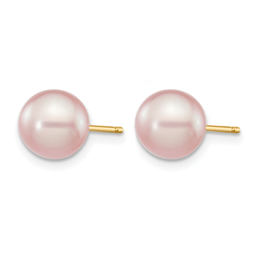14K Gold Filled 7-8mm Purple Round Cultured Freshwater Pearl Stud Earrings - view 2
