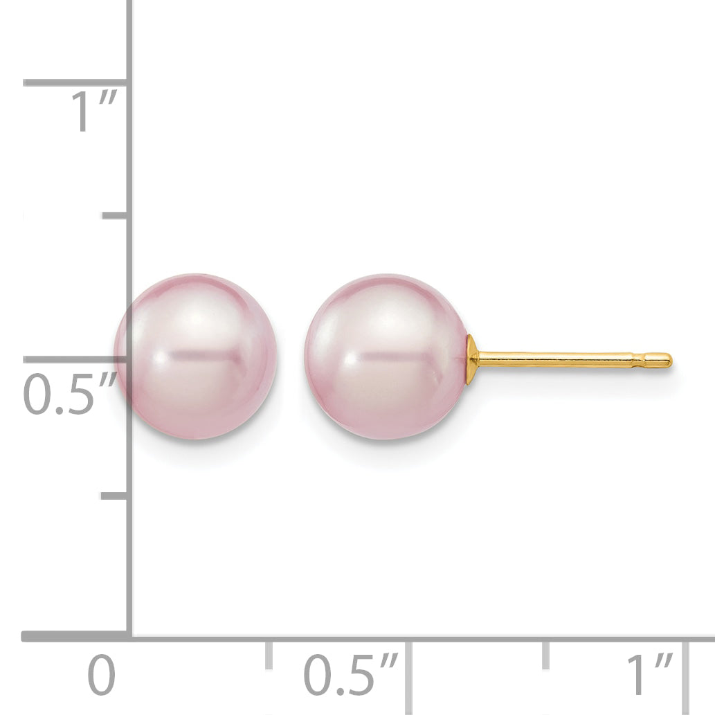 14K Gold Filled 7-8mm Purple Round Cultured Freshwater Pearl Stud Earrings - view 3