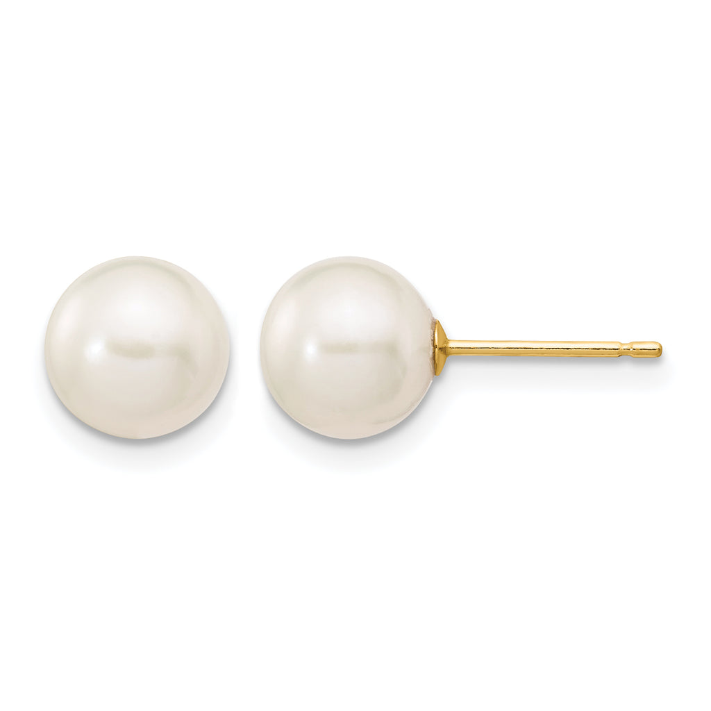 14K Gold Filled 7-8mm White Round Cultured Freshwater Pearl Stud Earrings by Sophia Jewelers