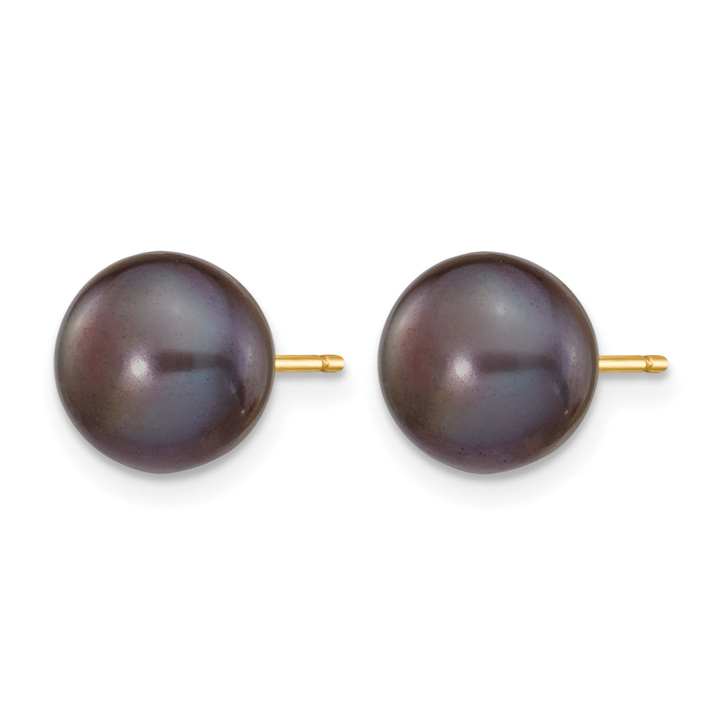 14K Gold Filled 8-9mm Black Button Cultured Freshwater Pearl Stud Earrings - view 2