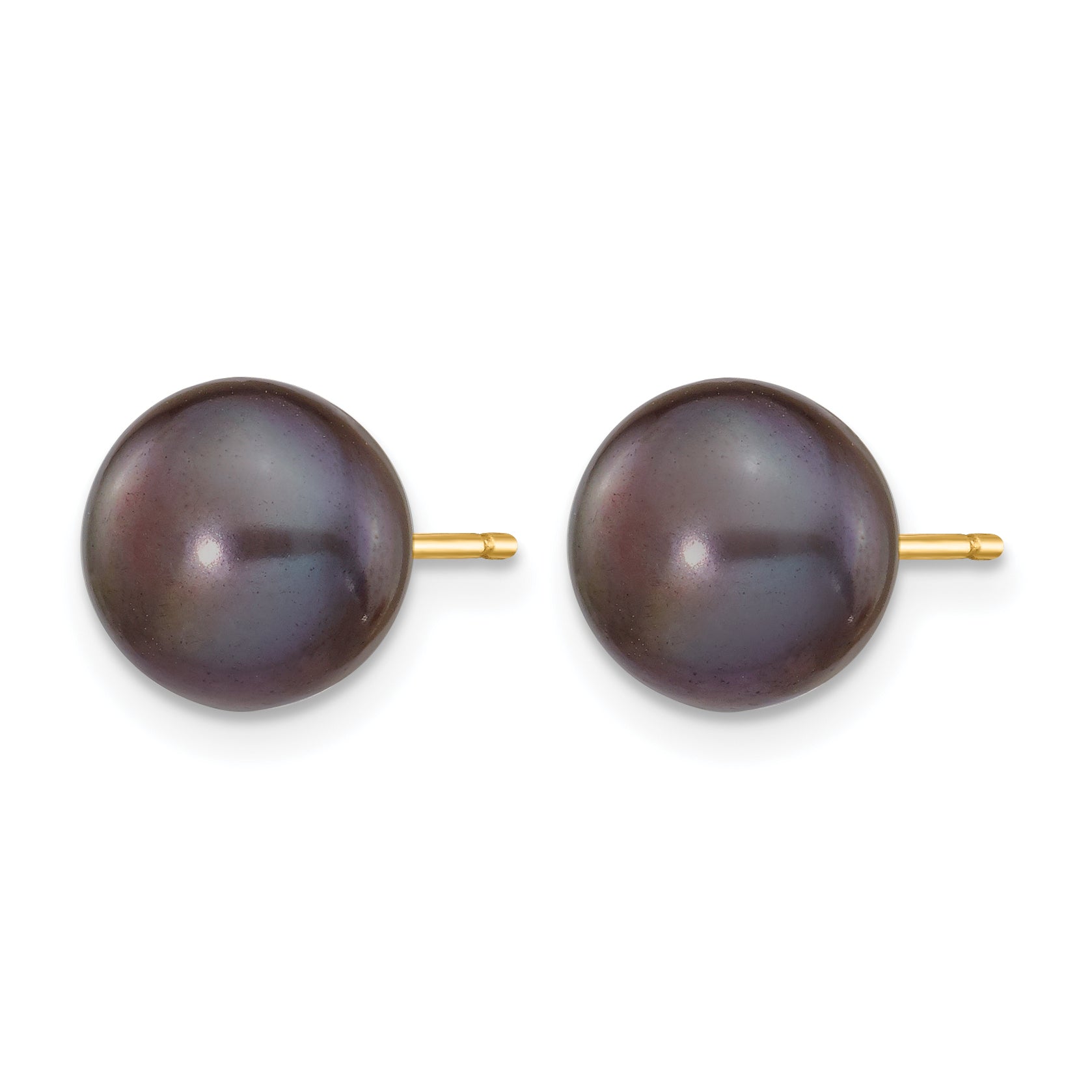 14K Gold Filled 8-9mm Black Button Cultured Freshwater Pearl Stud Earrings - view 2