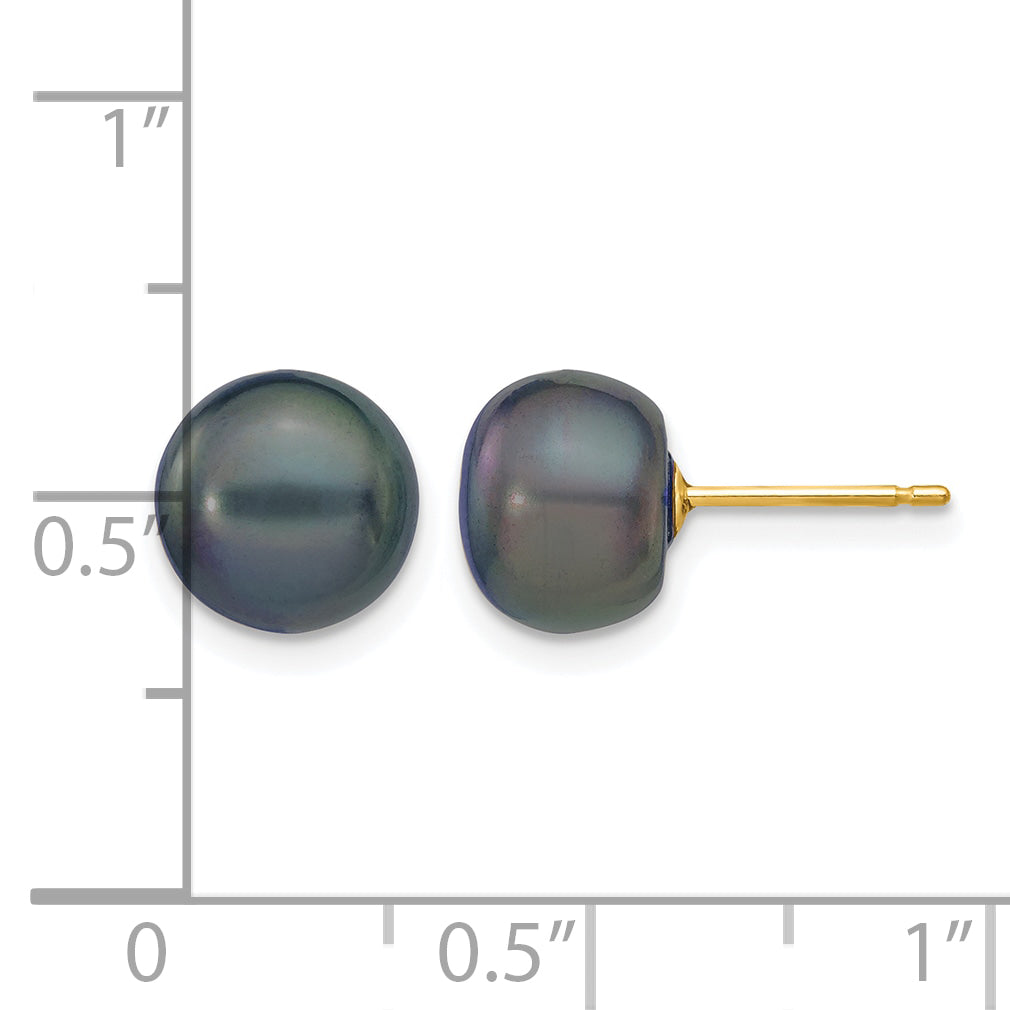 14K Gold Filled 8-9mm Black Button Cultured Freshwater Pearl Stud Earrings - view 3