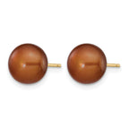 14K Gold Filled 8-9mm Brown Button Cultured Freshwater Pearl Stud Earrings - view 2